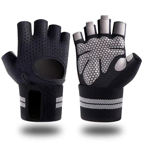 NEW Black & gray weightlifting fitness gloves with wrist wraps size small S B113 - Picture 1 of 3